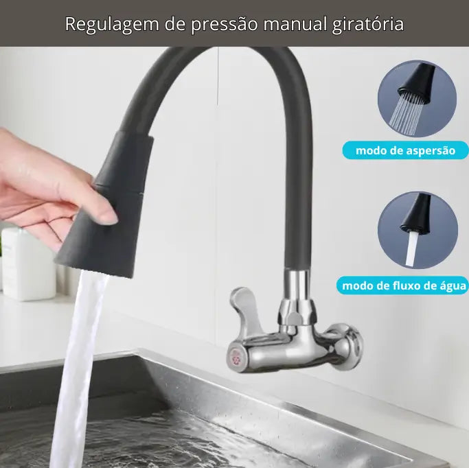 Torneira de Parede Preta Flexível com 2 Modos de Jato