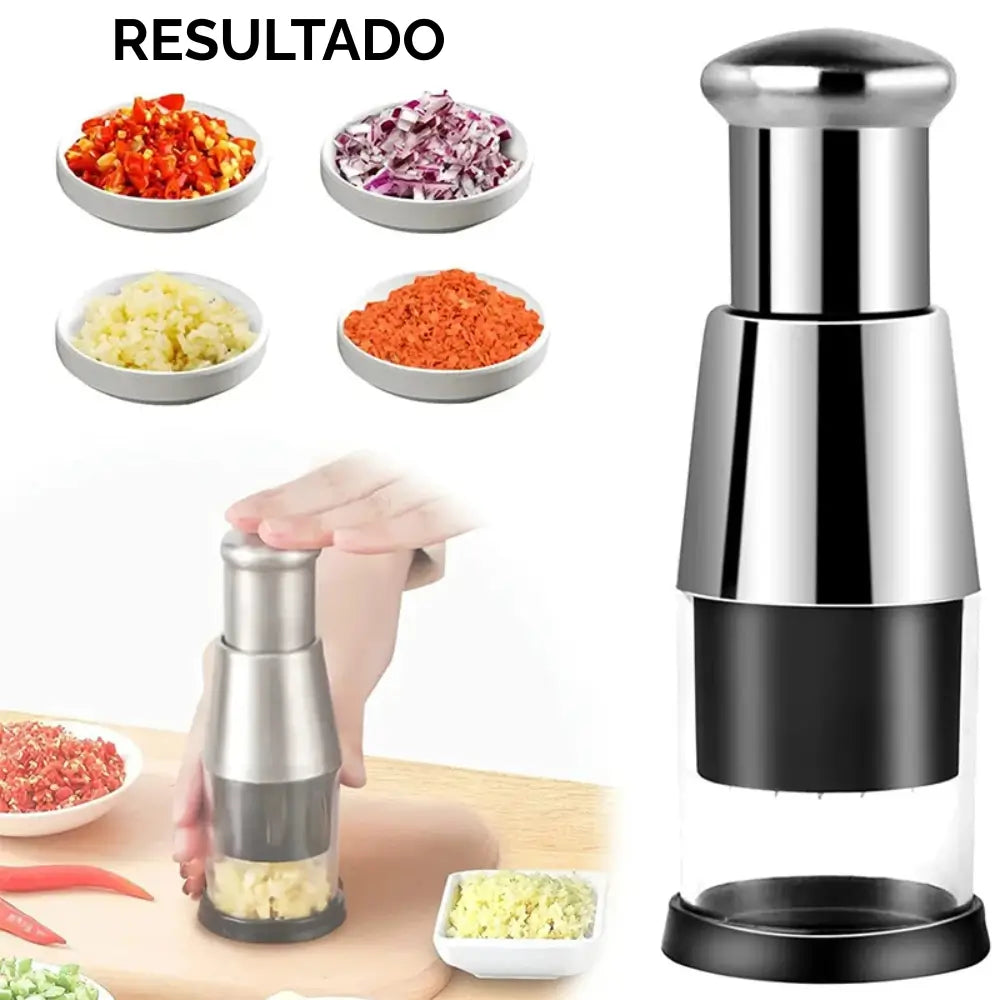 Triturador de Alho Manual Inox com Reservatório