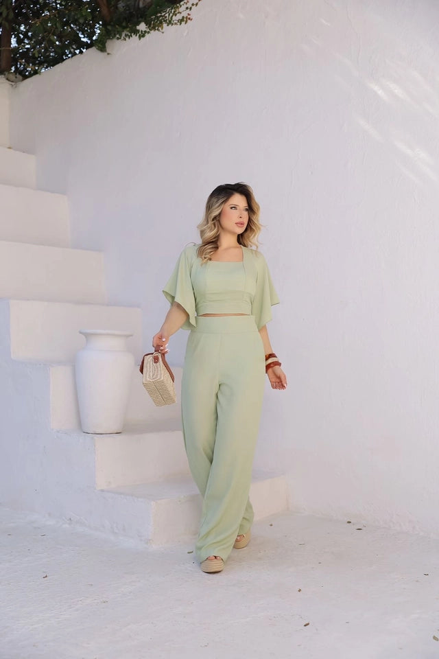 Conjunto de Calça e Croped Manga