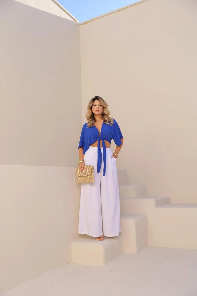 Calça Pantalona Com Botão