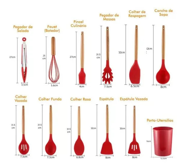 Kit de Utensílios de Cozinha Silicone (12 peças)