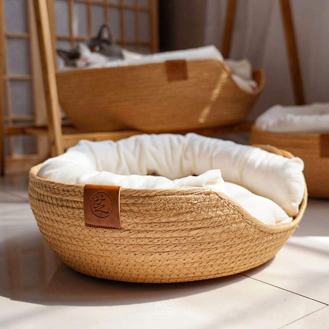 Cama de Bambu Natural para Pet com Travesseiros HOOPET