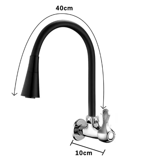 Torneira de Parede Preta Flexível com 2 Modos de Jato